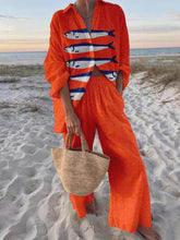 Conjunto de camisa holgada de gran tamaño con estampado casual único y pantalones de pierna ancha